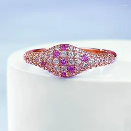 Cluster Rings S925 Silver Red Corundum Pink Diamond Ring For Girls Spring/Summer Exquisite Fashion Versatile Style