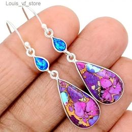 Dangle Chandelier Charm Fashion Style Waterdrop Silver Colour Earrings for Women Handmade Metal Inlaid Pink Stone Jewellery Gift H240423