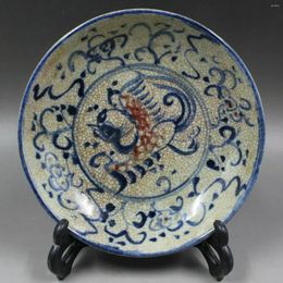 Decorative Figurines Chinese Old Marked Underglaze Blue And Red Phoenix Pattern Porcelain Plate