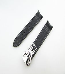 20mm NEW Black With White stitched Diver Rubber band strap with deployment clasp For Omega Watch1079398