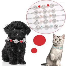 Dog Collars Pearl Cat Collar Adjustable Crystal Jeweled Pet Necklace For Dogs Cats Puppy Kitten Chihuahua Pets Accessories Supplies
