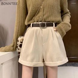 Women's Shorts Women High Waist Sashes Corduroy Solid Apricot Simple Design Korean Style Stylish Elegant Soft Spring Female Outerwear