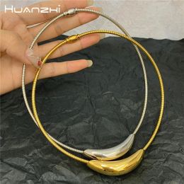 Necklaces HUANZHI Metal Curved Elastic Pipe Collar Chain Titanium Steel Necklace No Fade Magnetic Clasp Vintage Choker Jewellery Gifts New