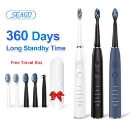 Seago Sonic Electric Toothbrush Choice Dental Care Deep Clean Teeth 360 Days Standby 5 Modes 2 Mins Timer Portable for Travel 240409