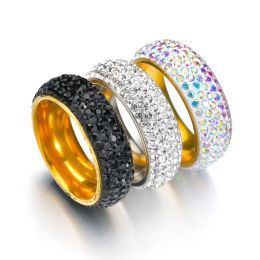 Bands New Trendy Black Crystal Engagement Design Hot Sale Rings For Women White Elegant Rings Female Wedding Bridal Jewellery Gift