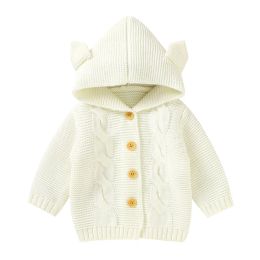 Sweaters Baby Boy Girl Clothes Infant Sweater Hooded Solid Cartoon Ears Long Sleeves Knit Cardigan Coat Toddler Knitwear Autumn Winter