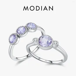 Cluster Rings MODIAN 925 Sterling Silver Purple Rose Cut Round Zirconia Ring Delicate Asymmetry For Women Fine Jewelry Gift