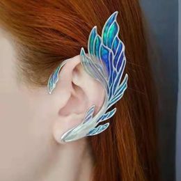 Earrings Luxury Blue Painted Elf Ear Cuffs for Women Fish Animal Clip on Earrings Fairy Wings Without Piercing Earrings Wedding Jewelry