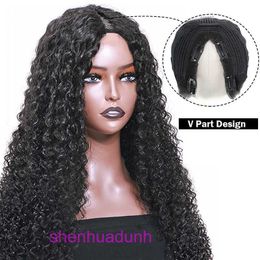 Wig Womens Mechanism Real Human Hair V Part Wigs Headband Long Straight Clip