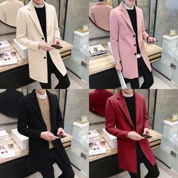 Jackets de outono Winter Woolen Coats Masculino Boutique de moda longa Solid Slim Men's Trench Coat Onkest Plus Tamanho 221121