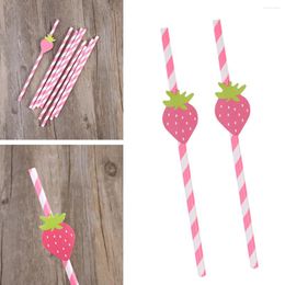 Disposable Cups Straws 10 Pcs Hawaiian Party Paper Decorative Drinking Luau Table Decor BBQ Theme Decoration Strawberry