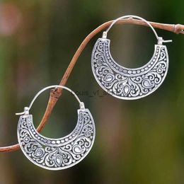 Dangle Chandelier Vintage Semi Circle Boho Earrings Womens Ancient Silver Color Metal Geometry Hollow Engraved Jewelry H240423