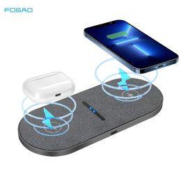 Chargers 40W 2 in 1 Dual Seat Wireless Charger for iPhone 14 13 12 11 Pro X 8 Samsung S22 S21 Dual 20W Fast Charging Pad Airpods Pro