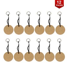 12 sets of Cork Round float Keychains Custom Cork Wood Keyrings Engraving Logo Customised Keyring Phone Holder Key Ring Promotional Keychain car keyring