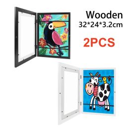 Frame 2PCS Kids Art Frames Wooden Changeable Picture Display for A4 ArtWork Children Projects Home Office Storage Picture Display