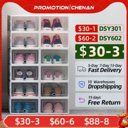 Stickers 6pcs Transparent Shoe Box Thickened Dustproof Desktop Cosmetic Storage Box Stackable Combination Shoe Cabinet Shoe Organizers