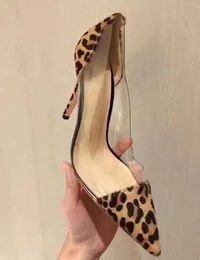 Dress Shoes New Sexy Transparent Leopard Thin Heel Pumps Hot Selling Pointed Toe Women Large Size Office For Lady H240423