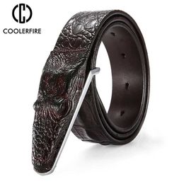 Waist Chain Belts Men Luxury Belts Snake Buckle Crocodile Patter Genuine Leather Belts for Men High Quality Vintage Brand Jeans Strap ZD2110 Y240422