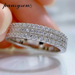 Rings PANSYSEN Real 925 Sterling Silver Round Circle Simulated Moissanite Diamond Wedding Rings for Women Fine Jewelry Engagement Ring