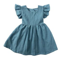 Girl's Dresses Summer Infant Girls Dress Flying sleeve Cotton Linen Newborn Baby Princess Kids Party H240423