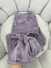Dżinsy damskie S-5xl Women Purple proste dżinsowe spodnie wiosna/lato wysoka talia luźne szerokie nogi męskie dżinsy damskie Y240422