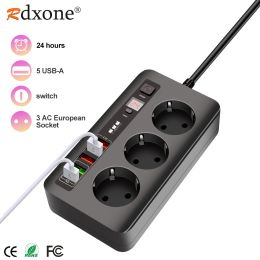 Sets Eu Power Strip with Usb Timer Socket Power Strip 5usb Charge Station Adapter 2m Extension Socket for Iphone Samsung Xiaomi