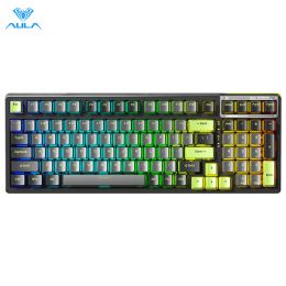 Keyboards AULA F98 Wireless Mechanical Keyboard Bluetooth Hot Swappable Transparent RGB Backlit Custom Gaming Keyboard for Windows/Mac