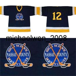 Kob Weng PX Hockey Jersey #12 With Nassau County High School 100% Stitched Embroidery s Hockey Jerseys Black vintage