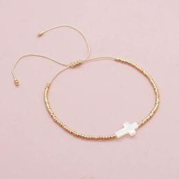 Strands Vlen Christian Fashion Cross Bracelet Jewelry Dainty Miyuki Seed Beads Bracelet for Women Gold Color Beaded Pulseras Mujer