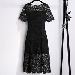 Water Soluble High End Lace Dress Summer Large Size Womens Sexy Black Plus