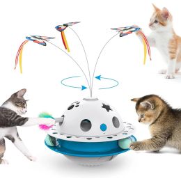 Toys Smart Cat Toys Ball Tumbler Dual Power Supply Interactive Cat Toy Butterfly Fluttering Random Moving Ambush Feather Track Balls