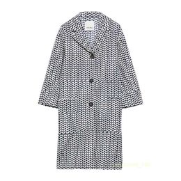 Women's Coat Cashmere Coat Luxury Coat MAX Maras Womens Polo Collar Printed Elastic Cotton Woven Single Breasted Coat