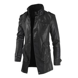 High Quality Jacket Mens Street Windbreaker Coat Men Leather Clothing Thick Jacket Fleece Men Casual Jacket PU 240420