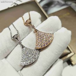 Fashion Luxury Blgarry Designer Necklace Skirt Necklace 925 Pure Silver Plated 18k Gold Full Diamond Fan Pendant with Jewelry with Logo and Gift Box