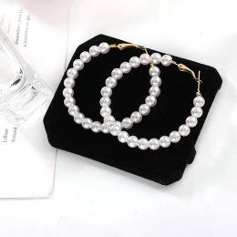 Earrings New Simulated Pearl Hoop Earrings for Women Exaggerated Oversize Circle Rings Ear Fashion Nightclub Jewellery