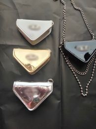 Children triangle mini purse girls metals letter chain one shoulder bag bag Fashion kids patent leather crossbody bags wallet Z7853