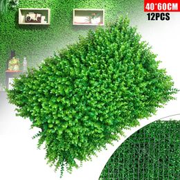 12Pcs 24x16 Artificial Boxwood Panels Topiary Hedge Plant Faux Fake Grass Floral Hedge Wall Greenery Mat 240409