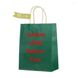 Gift Wrap Custom Kraft Paper Bag Personalised Tote Printed Logo Dark Green Coffee Takeaway Baking Blue