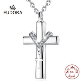 Necklaces Eudora Sterling Silver Classic Cross Cremation Ashes Urn Necklace Keepsake Jewelry Ashes Memorial Pendant for Women/Men CYG002
