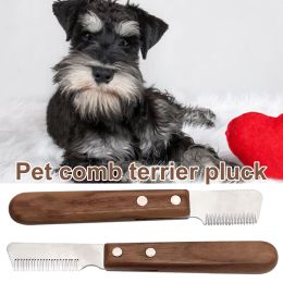 Combs Professional Dog Comb 2Pcs Stainless Steel Stripping Knife Wooden Handle Pet Hair Remover Undercoat Accessories