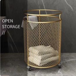 Baskets Gold Nordic Dirty Clothes Basket Metal Iron Art Laundry Storage Tools Bathroom Cloakroom Living Room Washhouse Organization Rack