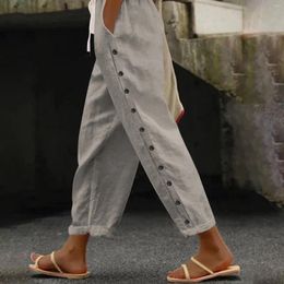 Women's Pants Casual Baggy Wide Leg Side Buckle Loose Versatile Cropped Elastic Waist Streetwear Womens Straight Trousers