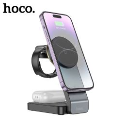 Chargers HOCO 3 in 1 Qi Foldable Magnetic Wireless Fast Charger Dock Station For iPhone 12 13 14Charger Holder For Watch 18 SE/SE2 Ultra