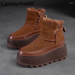Boots Careaymade-Genuine Leatherw Warm Fur Short Winter Thick Soled Snow Plush Insulation High Top Zipper Women's Shoes