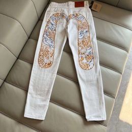 New Apricot Fushen Jeans Casual With Chinese Printed Embroidered Xiangyun 2023 Loose Pants 395102