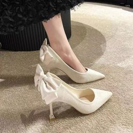 Dress Shoes French High Heels Fashion Back Bowknot 2024 Autumn Style Bridesmaid Pointed Thin Banquet Party Pumps Female