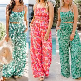 Шиклассы подвески широкие брюки для ног установите новый продукт 2024 Summer Women Fashion Print Print Prints Sett