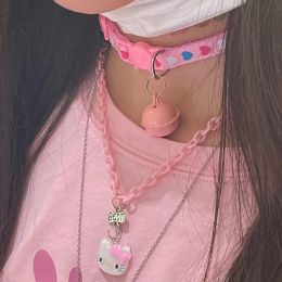 Necklaces Lolita Girls Cute Cartoon Heart Print Bell Necklace Adjustable Collars JK Uniform Kawaii Chokers Women Punk Torques Jewelry Gift