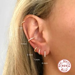 Clips Silver 925 1 pair Women Small Hoops Earring Piercing Ear Cartilage Tragus Simple Thin Circle Antiallergic Ear Buckle