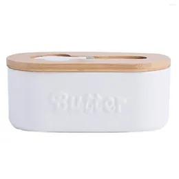 Storage Bottles Butter Box Ceramic Dish With Knife Cheese Food Container Tray Sealing Wood Plate A